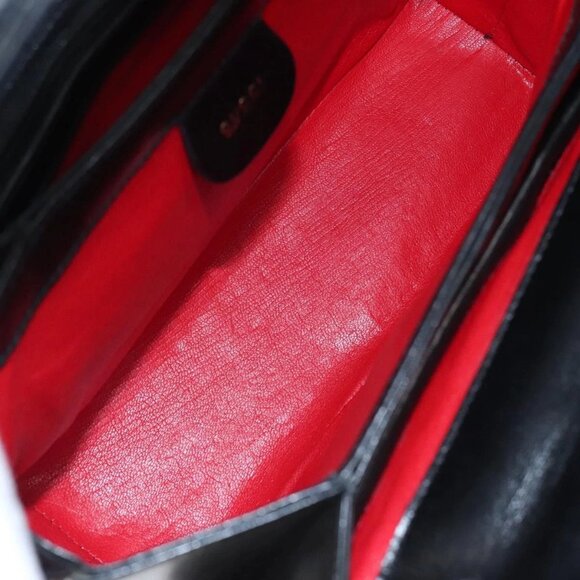 GUCCI Hand Bag Leather Black Gold 000 2048 0175 Auth ep8231 - Picture 12 of 16